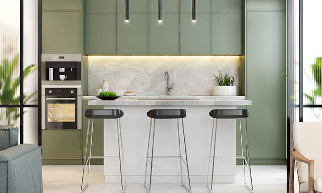 grey green modular kitchen cabinets